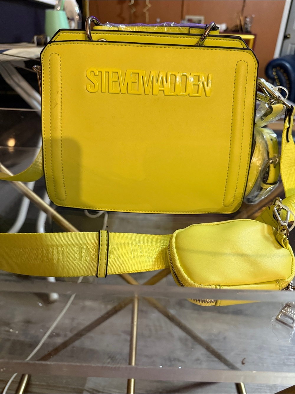 Steve Madden Bevelyn Yellow Box Crossbody with Removable Pouch